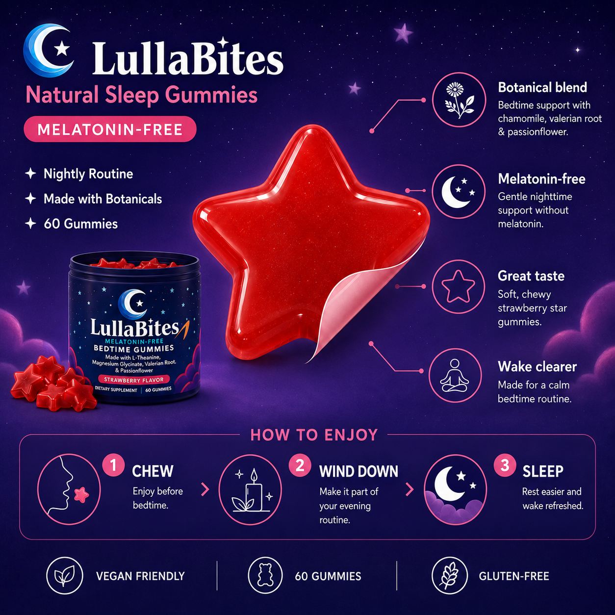 LullaBites Strawberry Star Gummies